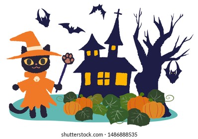 Magician Cat And House Pumpkin Field