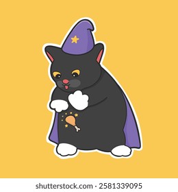 Magician Cat Meme Sticker Vector Cute Illustration