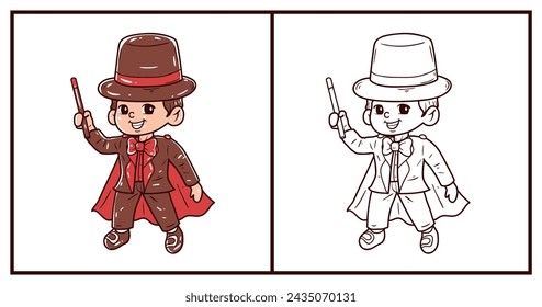 Magician character with sketch vector illustration