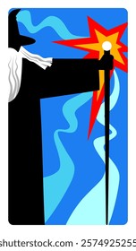 The Magician character of Tarot playing card in modern cartoon minimalism flat style. Vector illustration in flat style