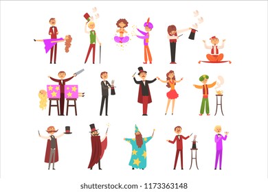 Magician in the circus show magic tricks magic tricks vector