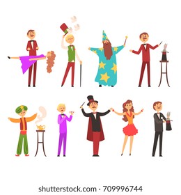 Magician in the circus show magic tricks magic tricks vector