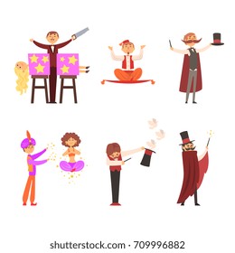 Magician in the circus show magic tricks magic tricks vector