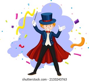 Magician in costume with magic wand illustration