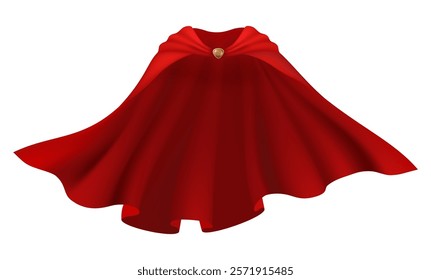 Magician cover, flying cape superhero cloth. Magic hero flowing rescue covering of wizard, front view. Vector scarlet fabric silk cloak, mantle costume. Illustration of carnival vampire satin clothes