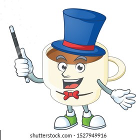 Magician cup coffee cartoon on white background.