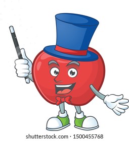 Magician cute apple character mascot with object cartoon