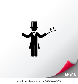 Magician in Cylinder with Wand Icon