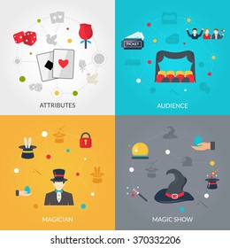 Magician design concept set with magis show attributes flat icons isolated vector illustration