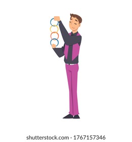 Magician Doing Tricks, Illusionist Character Performing at Magic Show Cartoon Style Vector Illustration on White Background