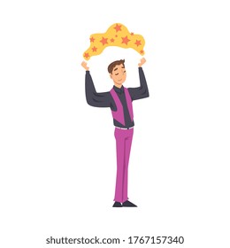 Magician Doing Tricks, Male Illusionist Character Performing at Magic Show Cartoon Style Vector Illustration