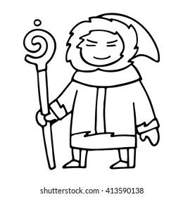 Magician Eskimo, stylized cartoon funny character, contour drawing.