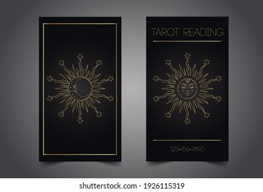 Magician, fortune teller or tarot reader card design template. Vector Illustration. Mysterious symbol over sacred geometry symbols. Alchemy, spirituality, occultism.