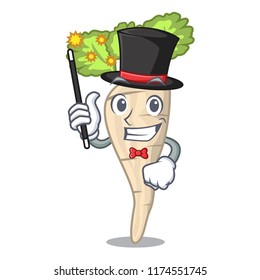 Magician fresh organic parsnip vegetable cartoon style