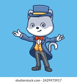 Magician Grey Cat Cartoon Cute Illustration