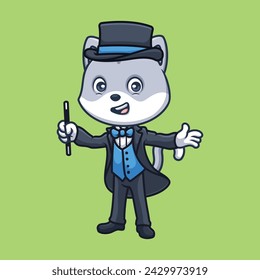 Magician Grey Cat Cartoon Cute Illustration