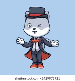 Magician Grey Cat Cartoon Cute Illustration