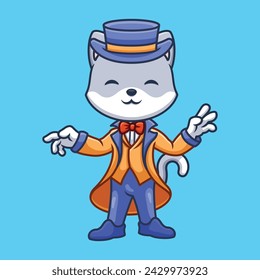 Magician Grey Cat Cartoon Cute Illustration