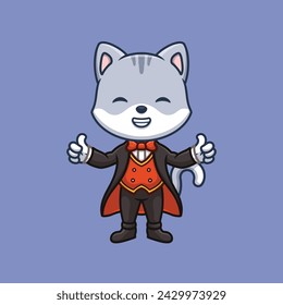 Magician Grey Cat Cartoon Cute Illustration