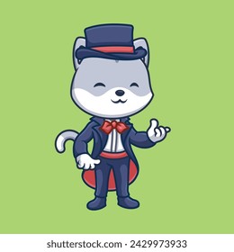 Magician Grey Cat Cartoon Cute Illustration