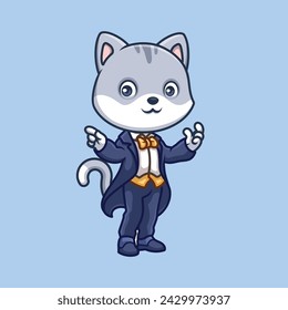 Magician Grey Cat Cartoon Cute Illustration