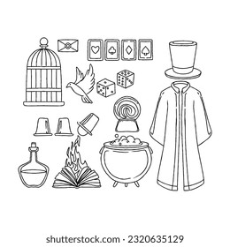 magician hand drawn doodle illustrations vector set