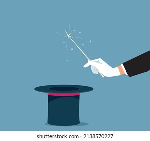 
Magician Hand with Magic Wand and Hat Vector Cartoon. Illusionist performing an act of magic with professional equipment 
