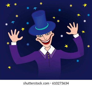 Magician with hat. Circus cartoon vector illustration