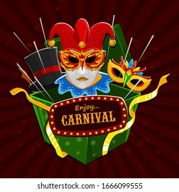 magician hat and colorful carnival mask for carnival poster design