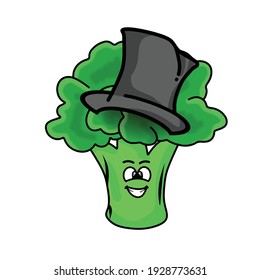 Magician hat Cute broccoli character vector template design illustration