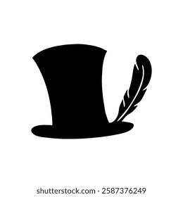 Magician hat and feather silhouette vector flat illustration design on white background.