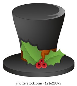 Magician Hat with Holy Leaves - Christmas Vector Illustration