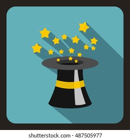 Magician hat icon in flat style with long shadow. Tricks symbol vector illustration