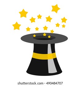 Magician hat icon in flat style isolated on white background. Tricks symbol vector illustration