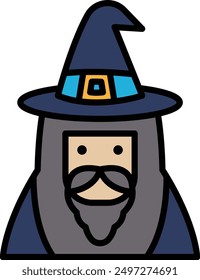 A magician and hat in line icon style