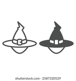 Magician hat line and solid icon, magic fairy tale concept. Vector graphics. Wizard head hat sign on white background, outline style icon for mobile or web design