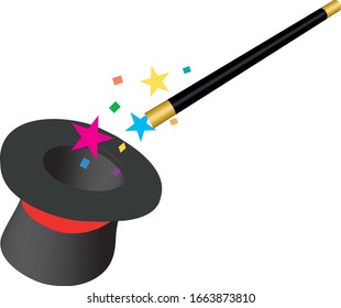 magician hat with magic wand