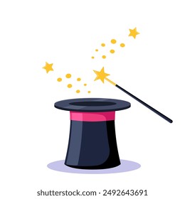 Magician hat and magic wand icon isolated on white background. Simple vector illustration