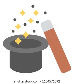 
Magician hat with magic wand and magic stars, concept of magic 
