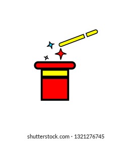 Magician hat and magic wand vector icon