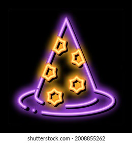 Magician Hat neon light sign vector. Glowing bright icon Magician Hat sign. transparent symbol illustration