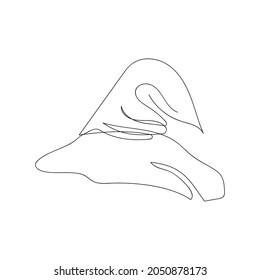 Magician hat one line art. Continuous line drawing of halloween theme, autumn mood, horrible, magic attribute, halloween costume, spell.