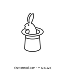 Magician hat with rabbit line icon.