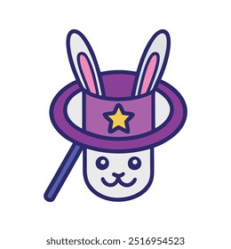 Magician Hat and Rabbit Vector Illustration – Cartoon Clipart and Line Art Design