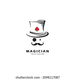 Magician hat simple illustration logo concept with card logo on the hat, perfect for your business company icon