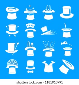 Magician hat sorcery icons set. Simple illustration of 16 magician hat sorcery vector icons for web
