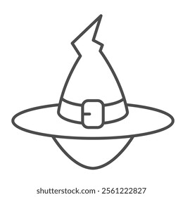 Magician hat thin line icon, magic fairy tale concept. Vector graphics. Wizard head hat sign on white background, outline style icon for mobile or web design