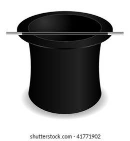 Magician hat and wand isolated over white background