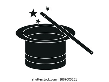 Magician hat with wand on white background.