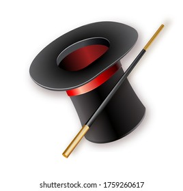 Magician Hat with Magician Wand, realistic vector icon isolated. Vector illustration EPS10